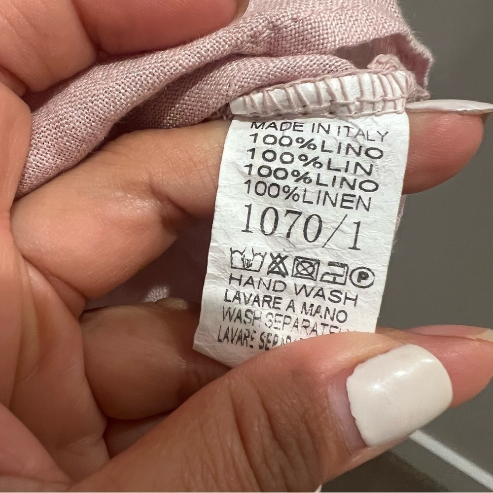 Linen baby pink shirt with front pockets size L made in Italy 100% linen boho K - Picture 6 of 6